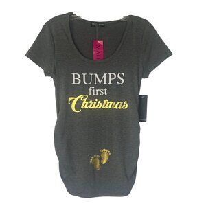 Bumps First Christmas Maternity T-Shirt Brat Star Gray Size Small New